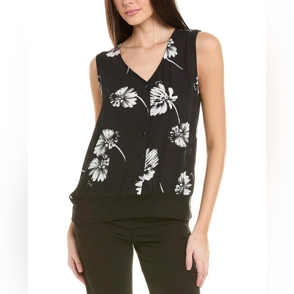 Cabi Knit-wit Top RN 4354 Black & White Floral Medium